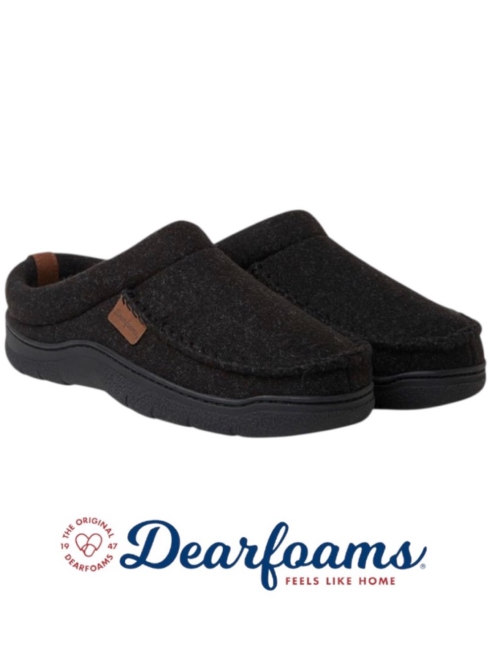 Dearfoams Men’s Slippers Memory Foam, Wool Blend in Black/Grey. Sz Med/9-10 NWOT